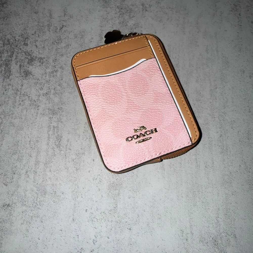 Coach powder pink zip around wallet with chain strap